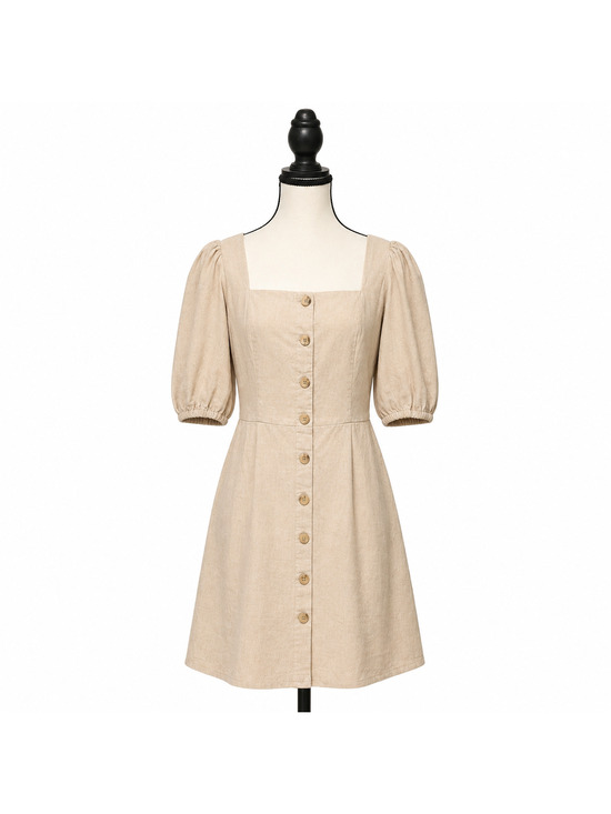 Old Navy Dresses & Skirts - Old Navy Mini Dress Womens Size Medium Beige Linen Blend Smocked Cottagecore NWT